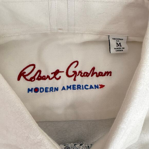Robert Graham Woven Button Front Short Sleeve Shirt White Jacquard Damask M - Picture 3 of 8
